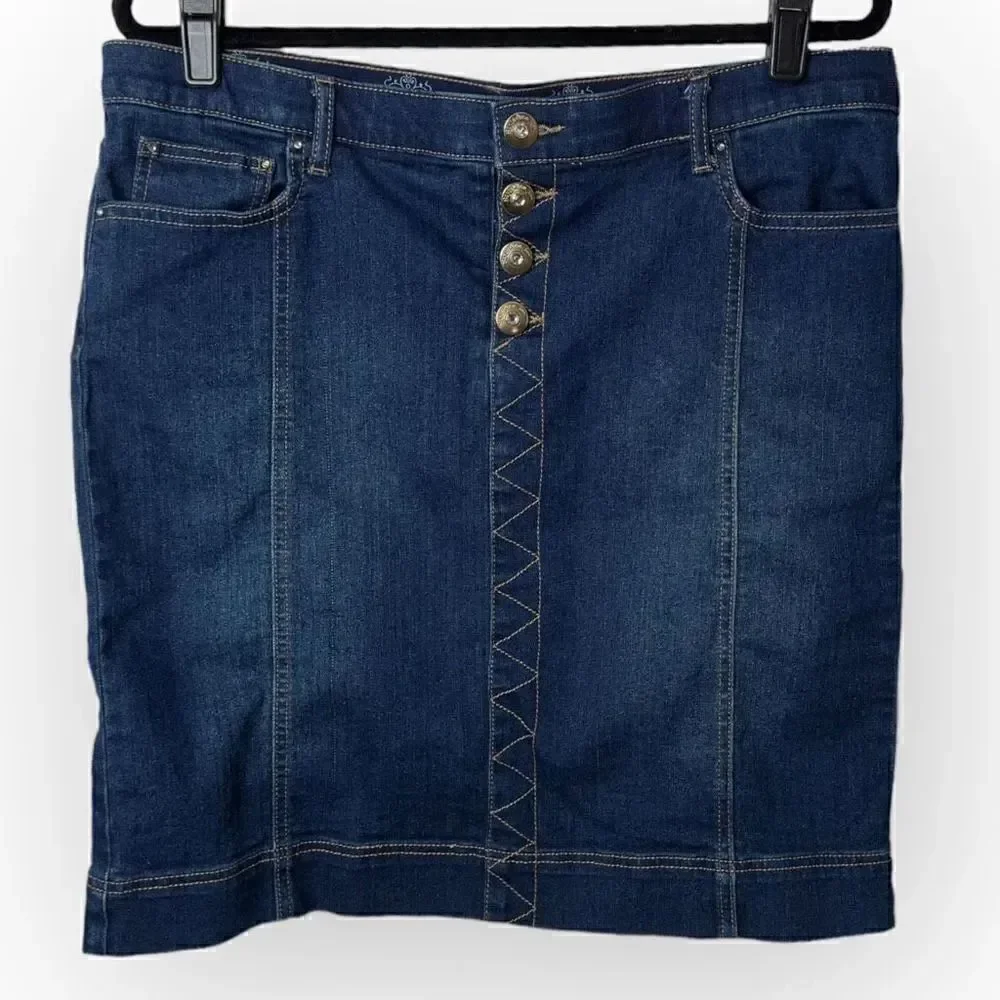 Style & Co Jeans Pencil Skirt with button closure women's size 14 Blue denim